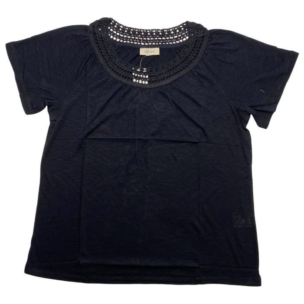 Style & Co Black Crochet Neck T Shirt Sz Medium‎ NEW